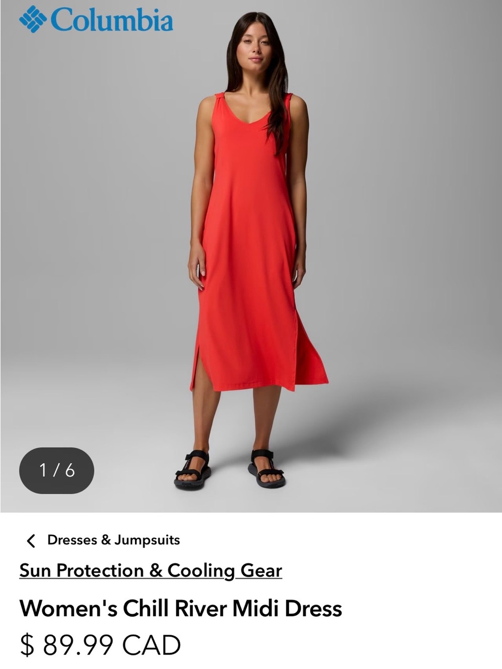 Sz L⭐️NWT Columbia Black Chill River Moisture Wicking Midi Dress. PTP 19”-21”